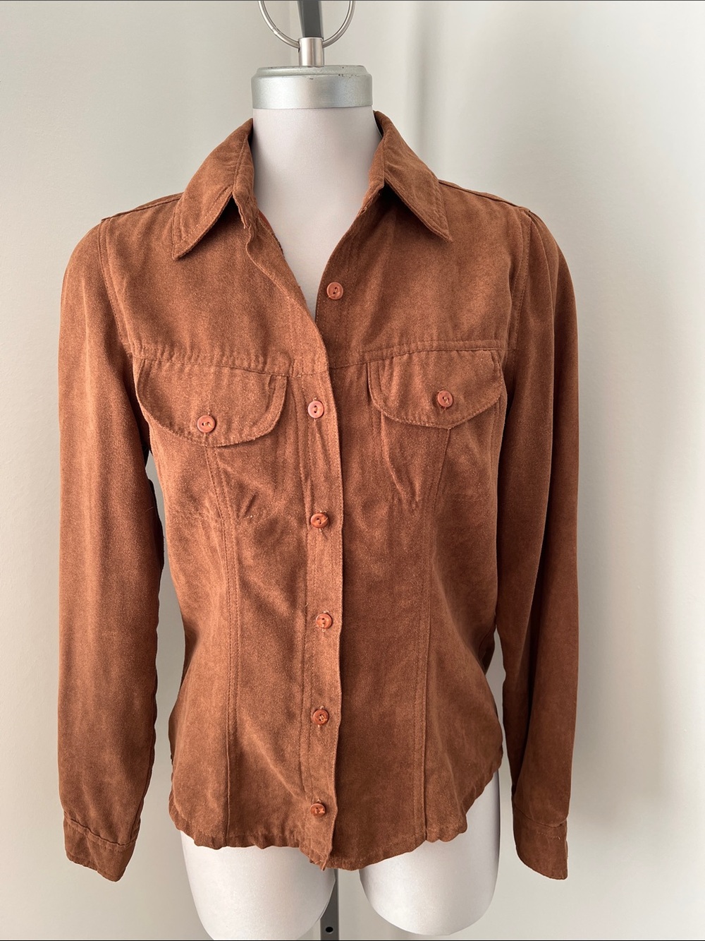 Classic Women's Brush Suede Button-Front Shirt Jacket - Rust
